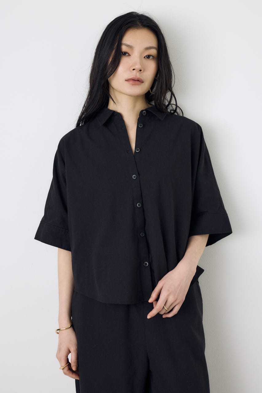 フレンチリネンCOOLMAXショートドルマンシャツ BLK FREE