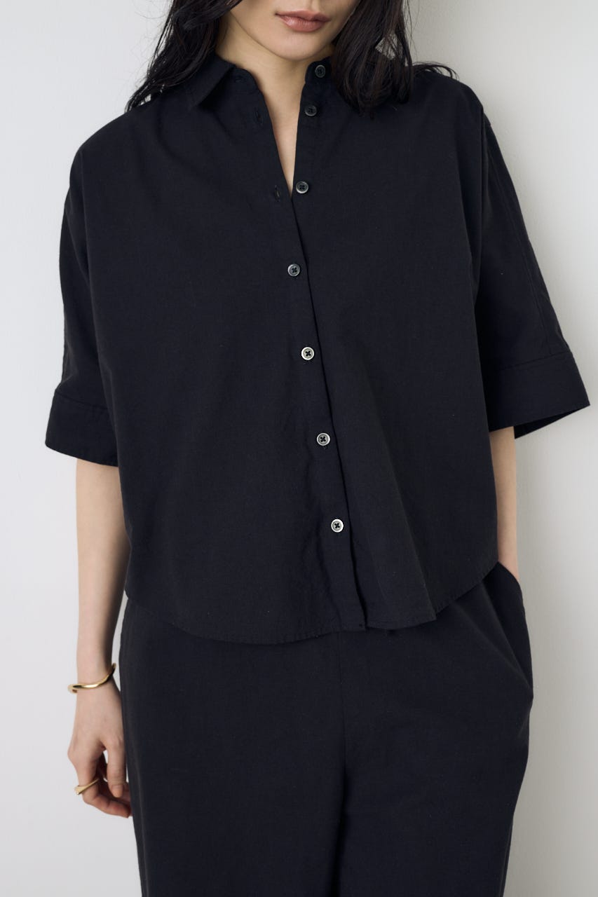 フレンチリネンCOOLMAXショートドルマンシャツ BLK FREE