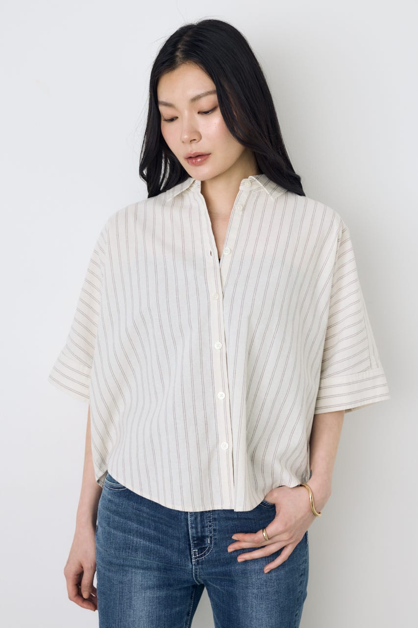 フレンチリネンCOOLMAXショートドルマンシャツ Stripe FREE