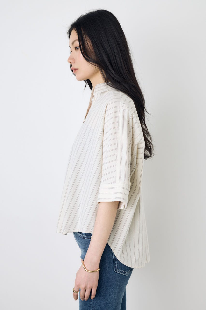 フレンチリネンCOOLMAXショートドルマンシャツ Stripe FREE