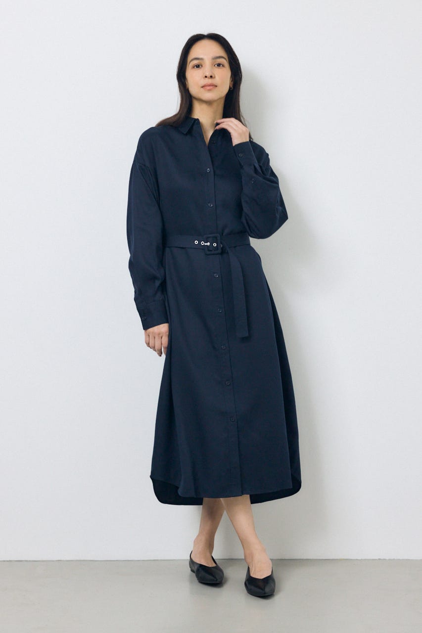 セルロースロングシャツワンピース NVY S