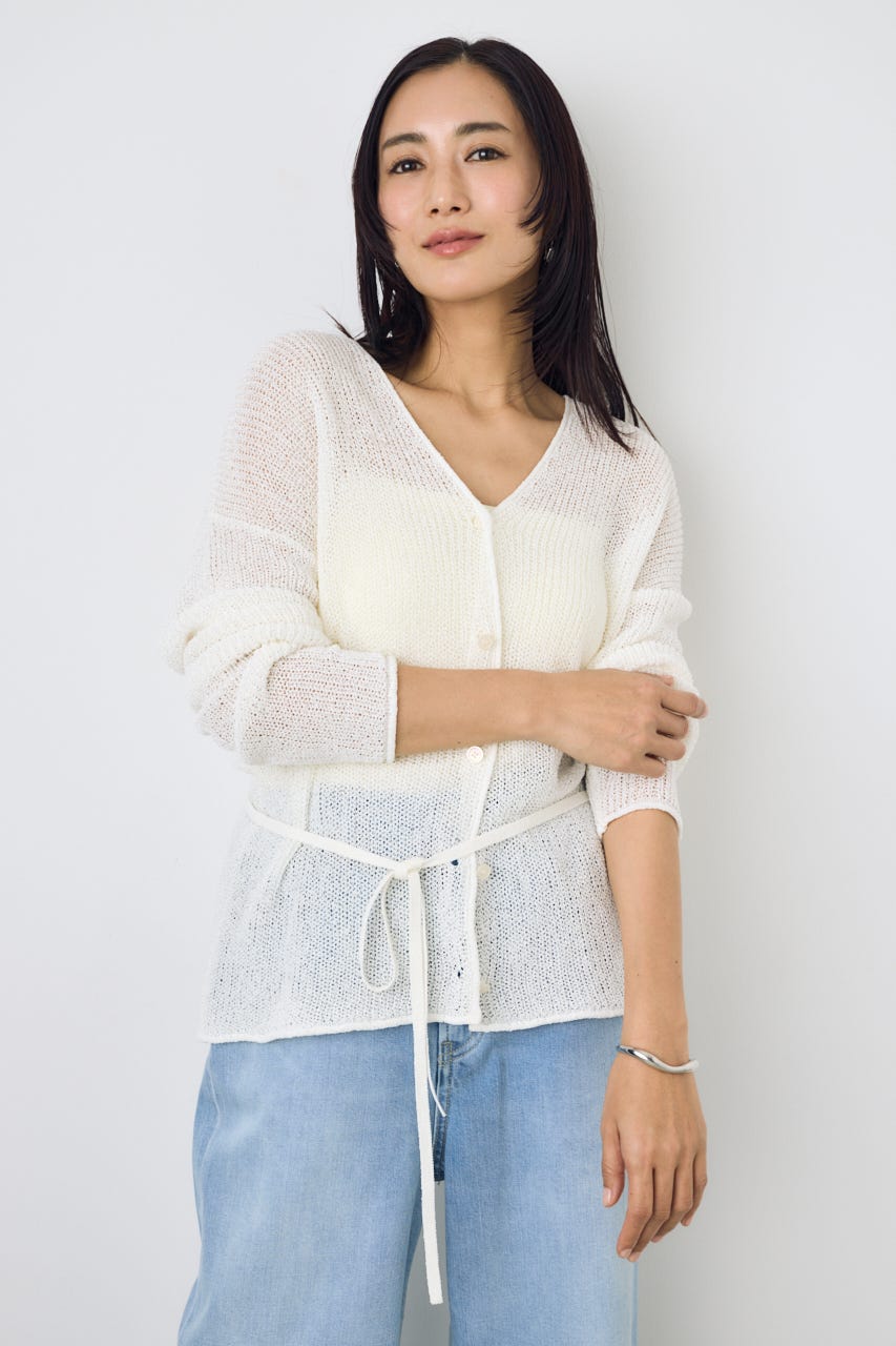 ドライタッチニットVネックカーディガン O/WHT FREE