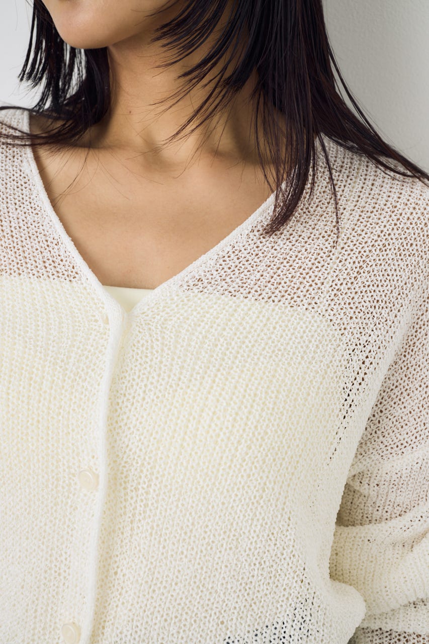 ドライタッチニットVネックカーディガン O/WHT FREE