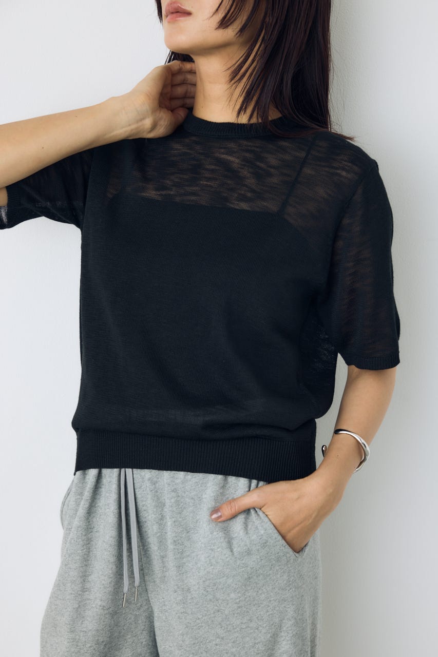 シアークルーネックニットトップス BLK M
