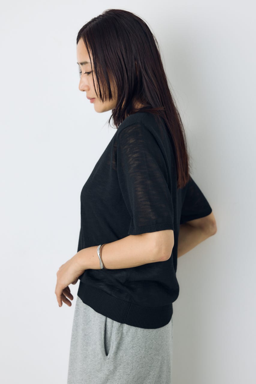 シアークルーネックニットトップス BLK M