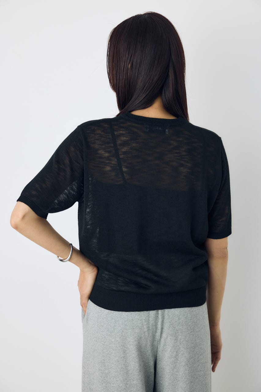 シアークルーネックニットトップス BLK M