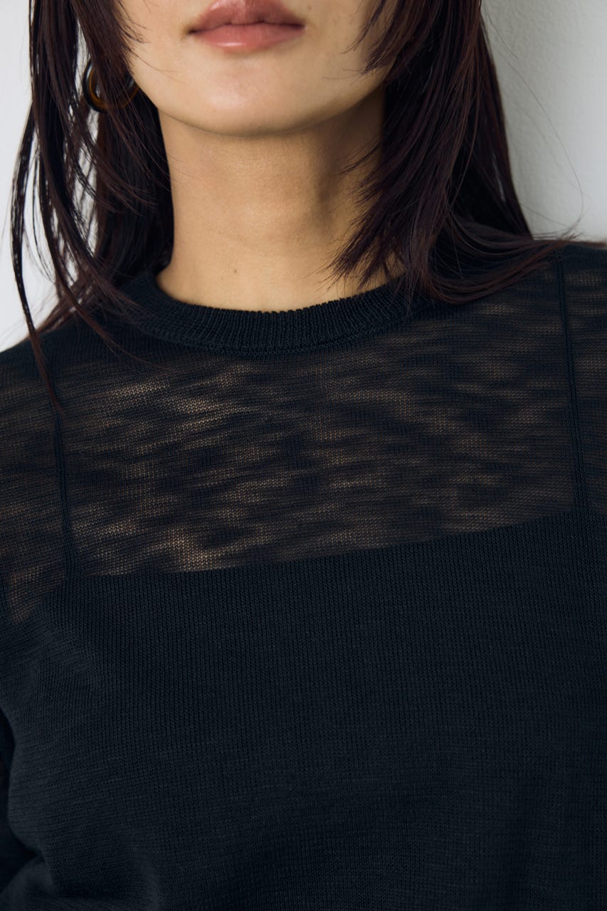 シアークルーネックニットトップス BLK M