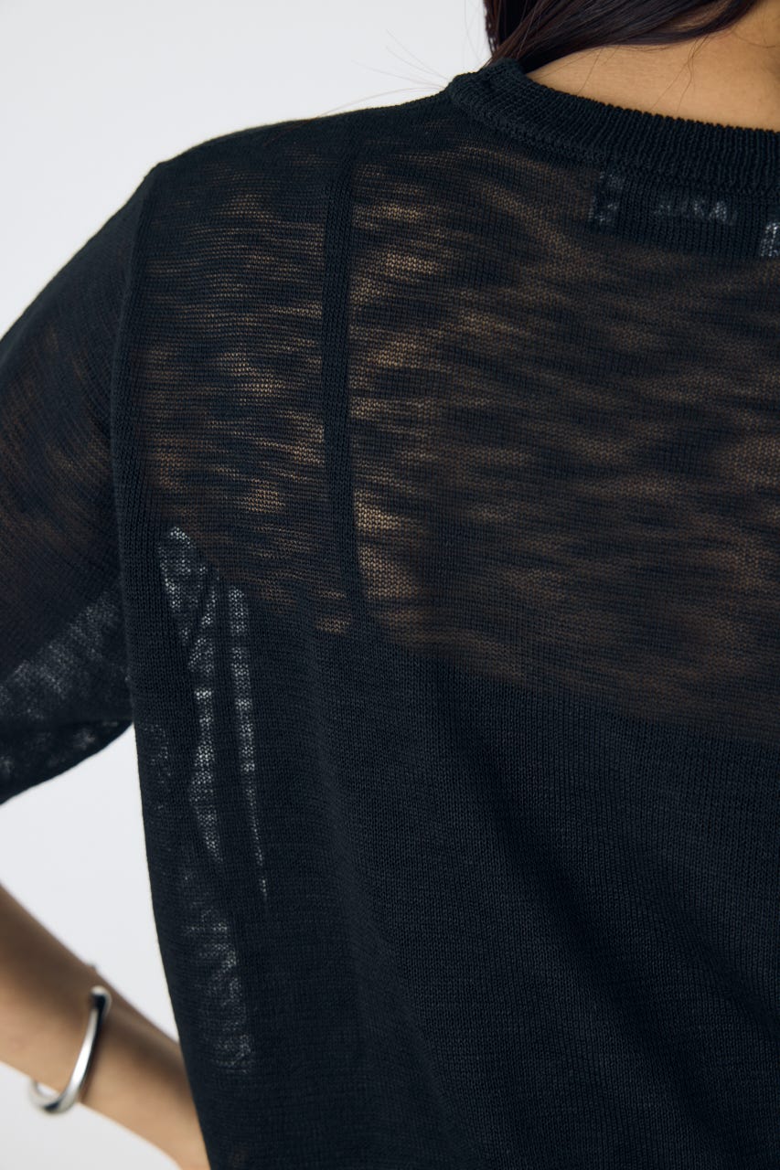 シアークルーネックニットトップス BLK M