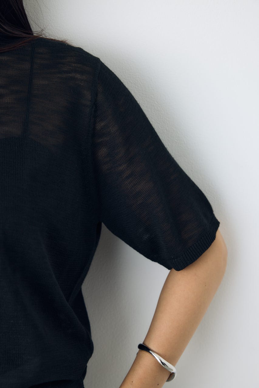 シアークルーネックニットトップス BLK M
