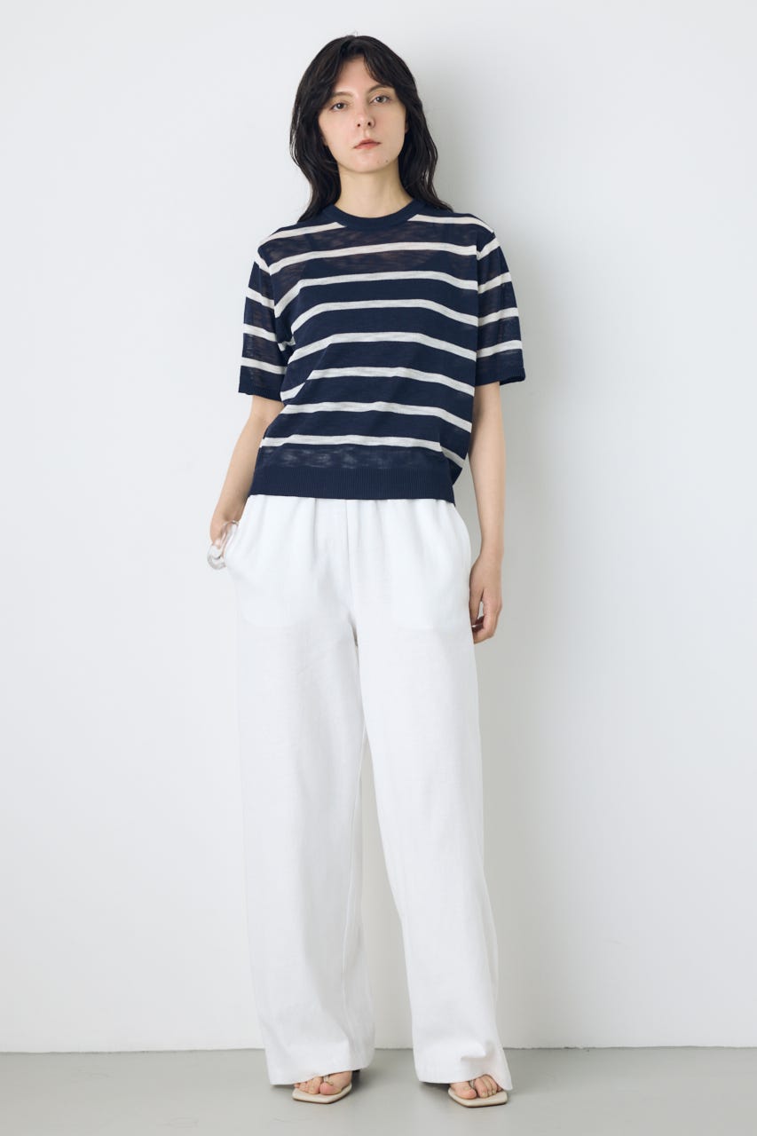 シアークルーネックニットトップス 柄NVY M