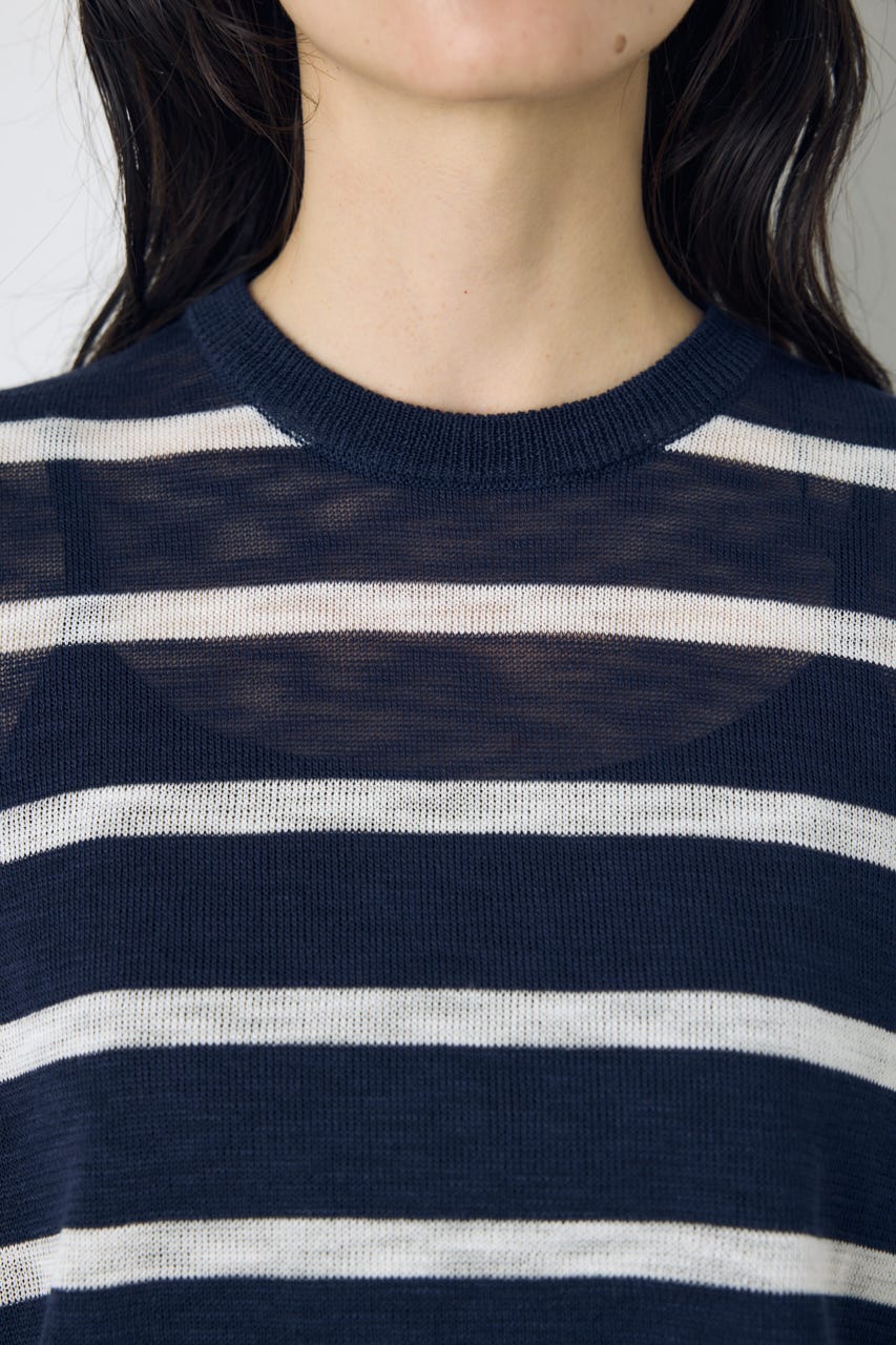 シアークルーネックニットトップス 柄NVY M