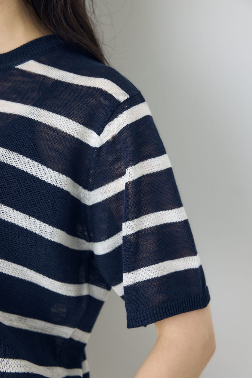 シアークルーネックニットトップス 柄NVY M