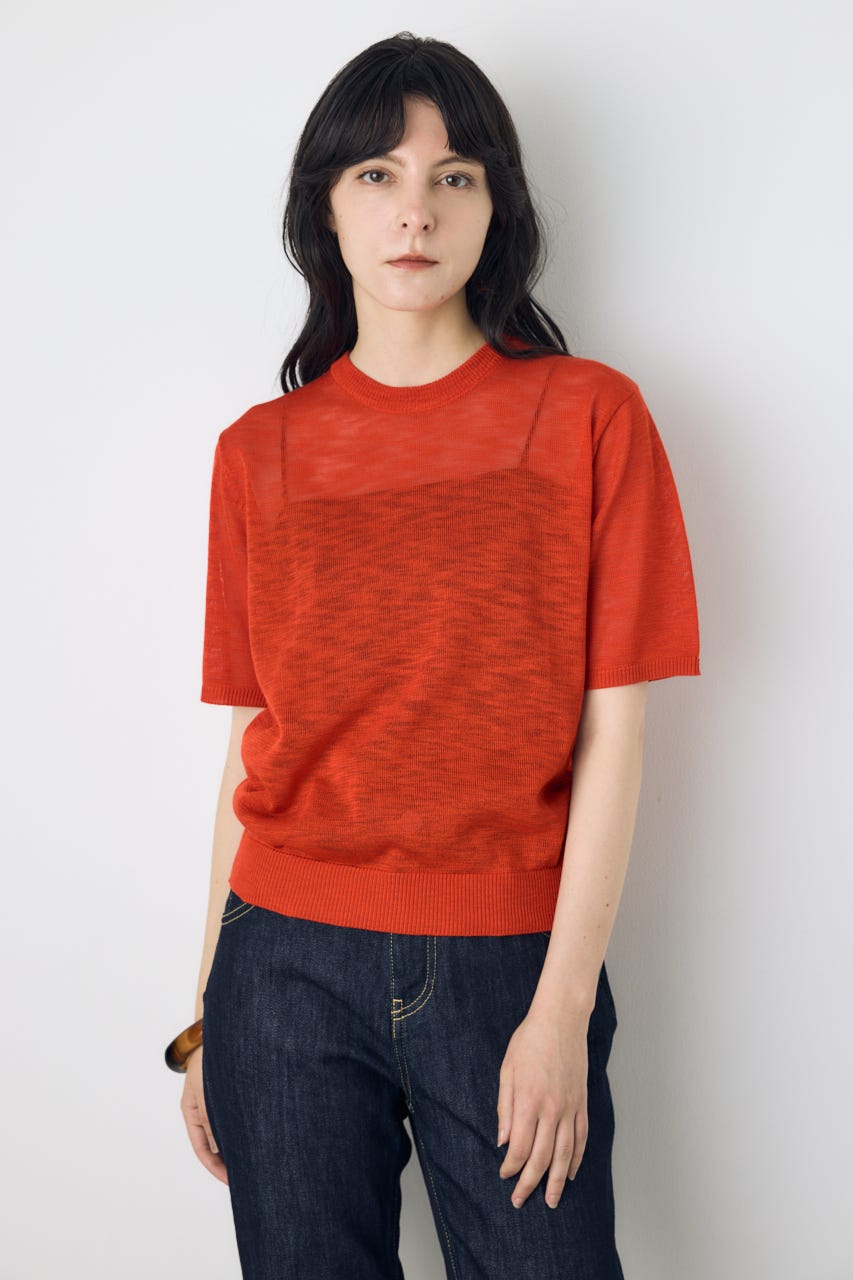 シアークルーネックニットトップス RED S