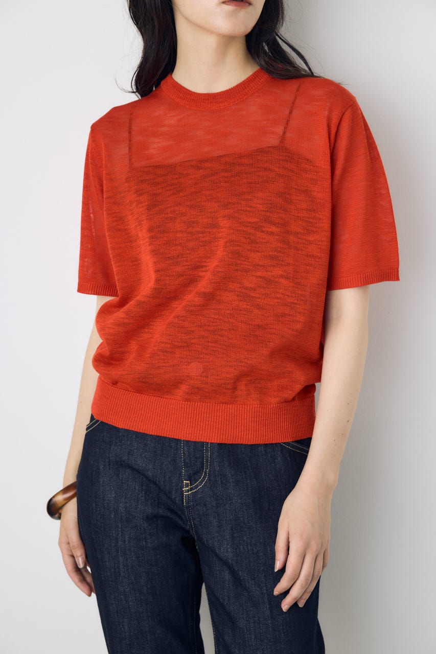 シアークルーネックニットトップス RED S