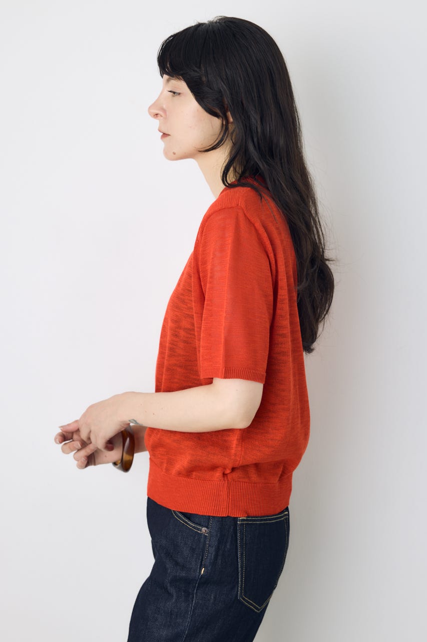 シアークルーネックニットトップス RED S