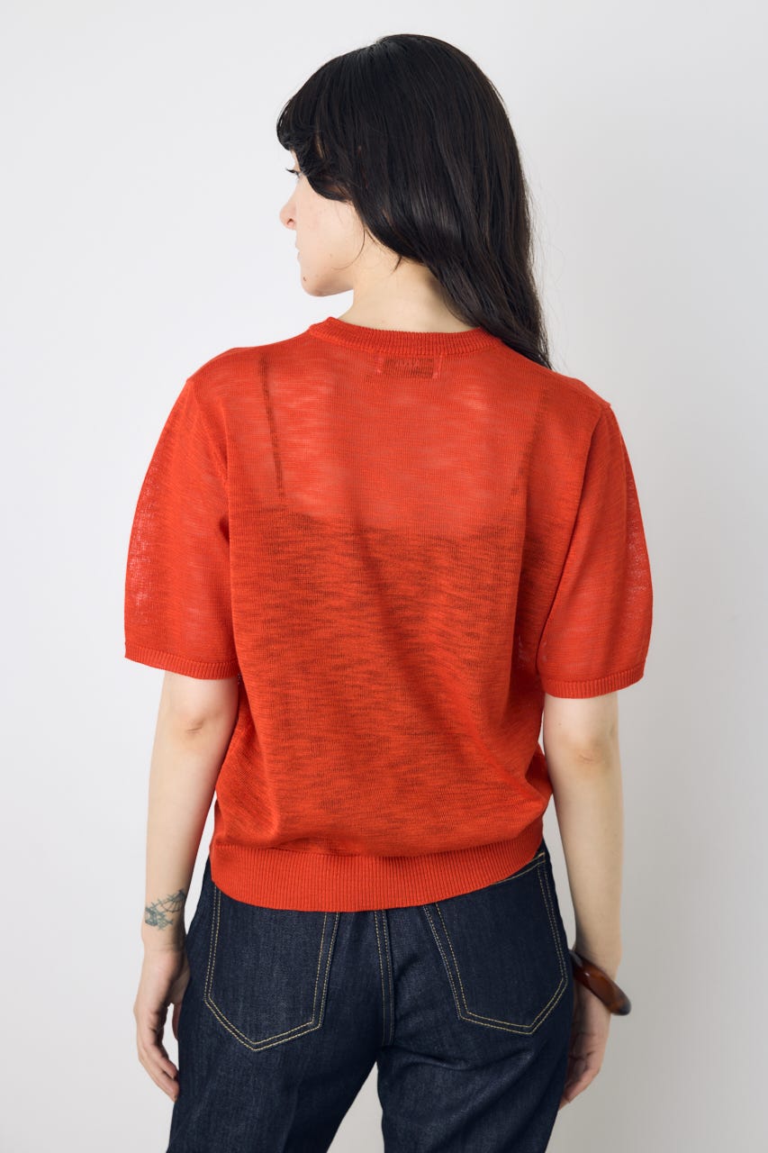 シアークルーネックニットトップス RED S