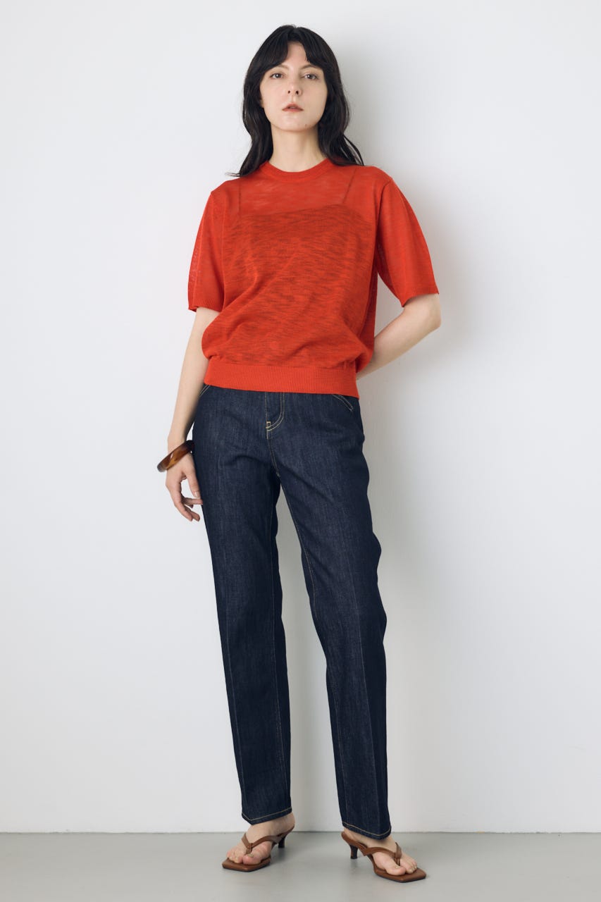 シアークルーネックニットトップス RED S