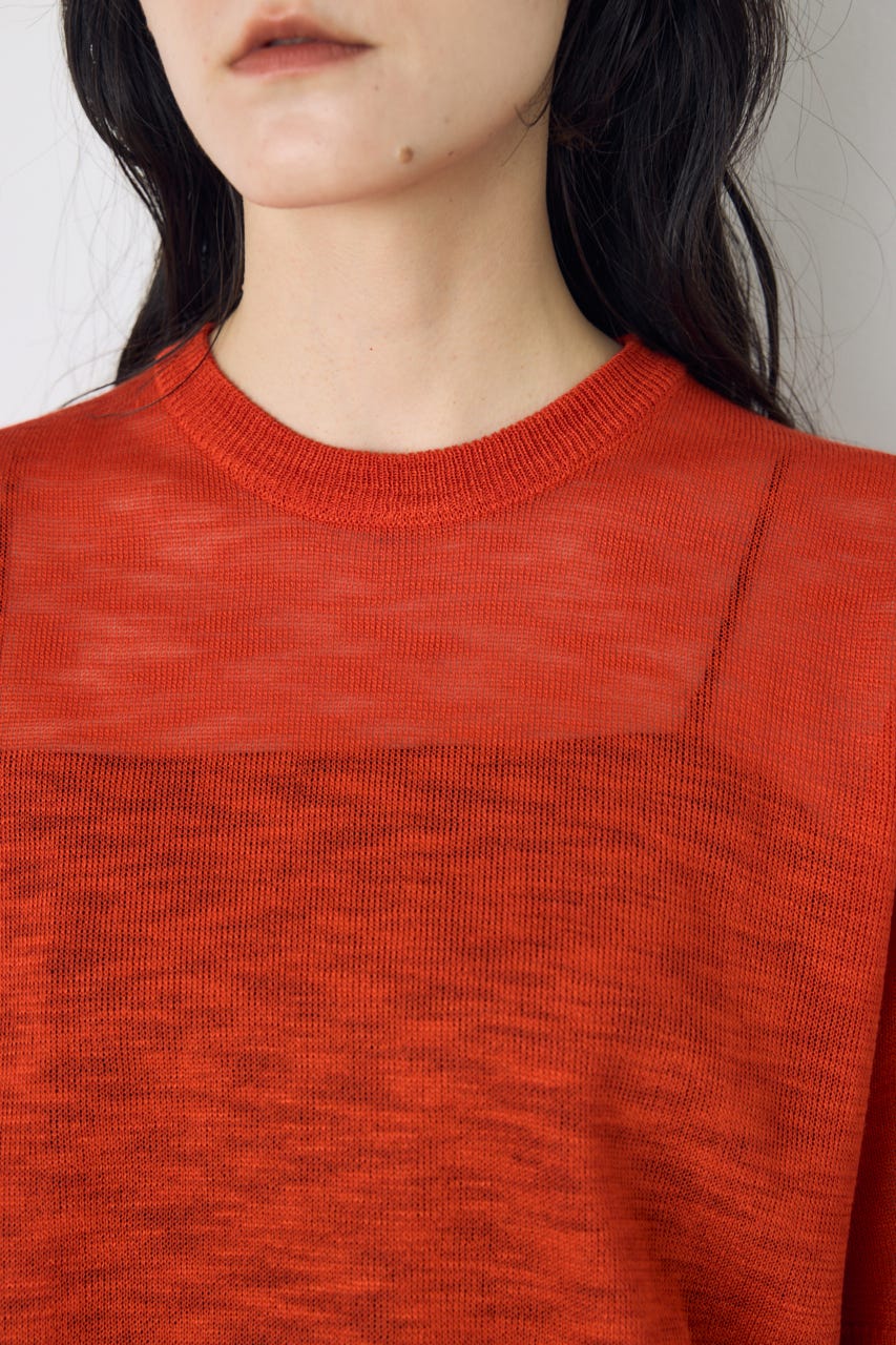 シアークルーネックニットトップス RED S