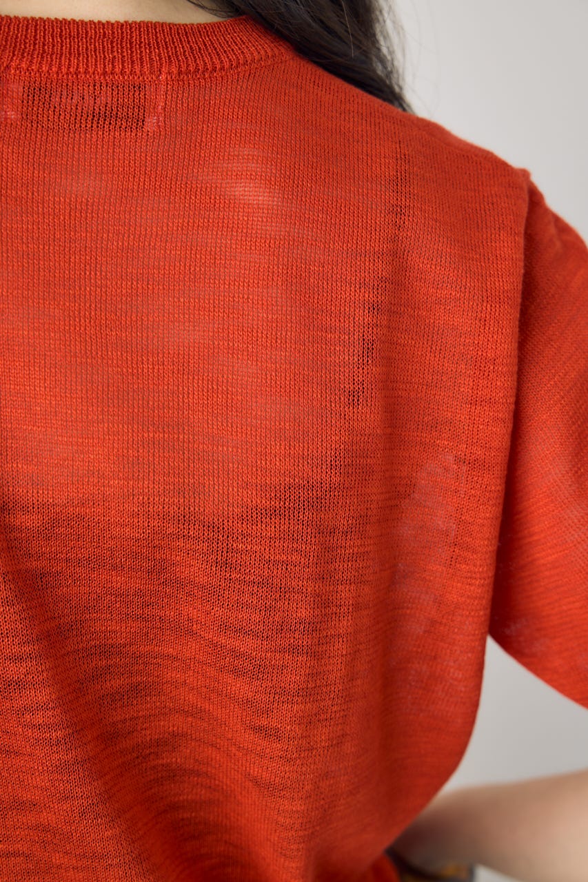 シアークルーネックニットトップス RED S