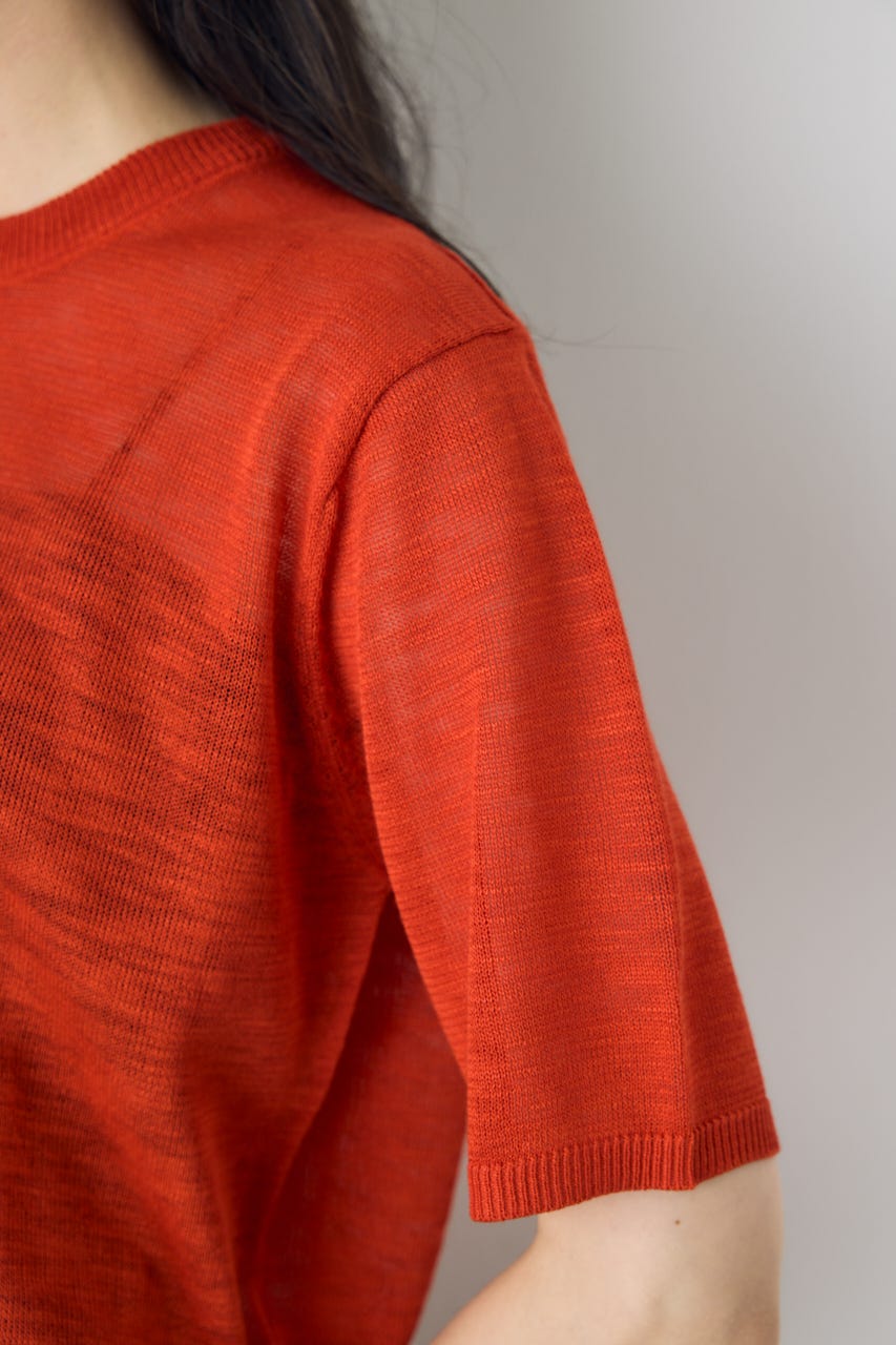 シアークルーネックニットトップス RED S