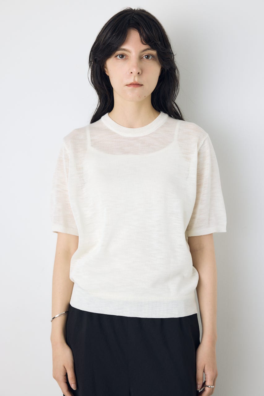 シアークルーネックニットトップス WHT M