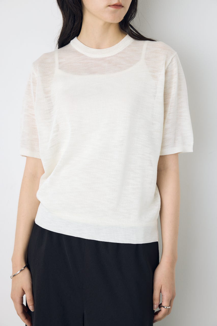 シアークルーネックニットトップス WHT M