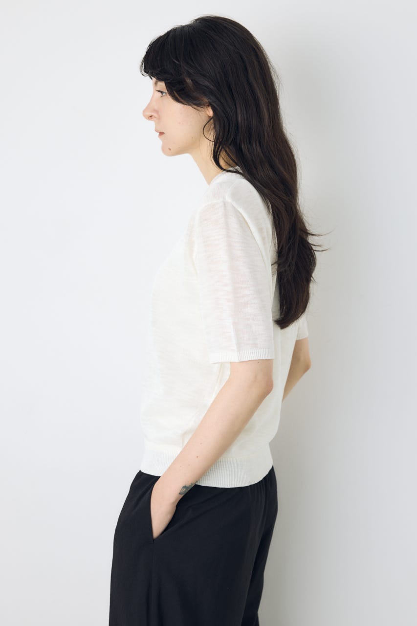 シアークルーネックニットトップス WHT M
