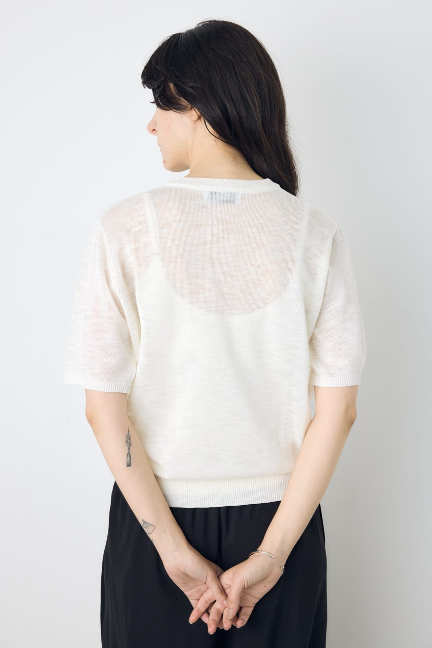 シアークルーネックニットトップス WHT M
