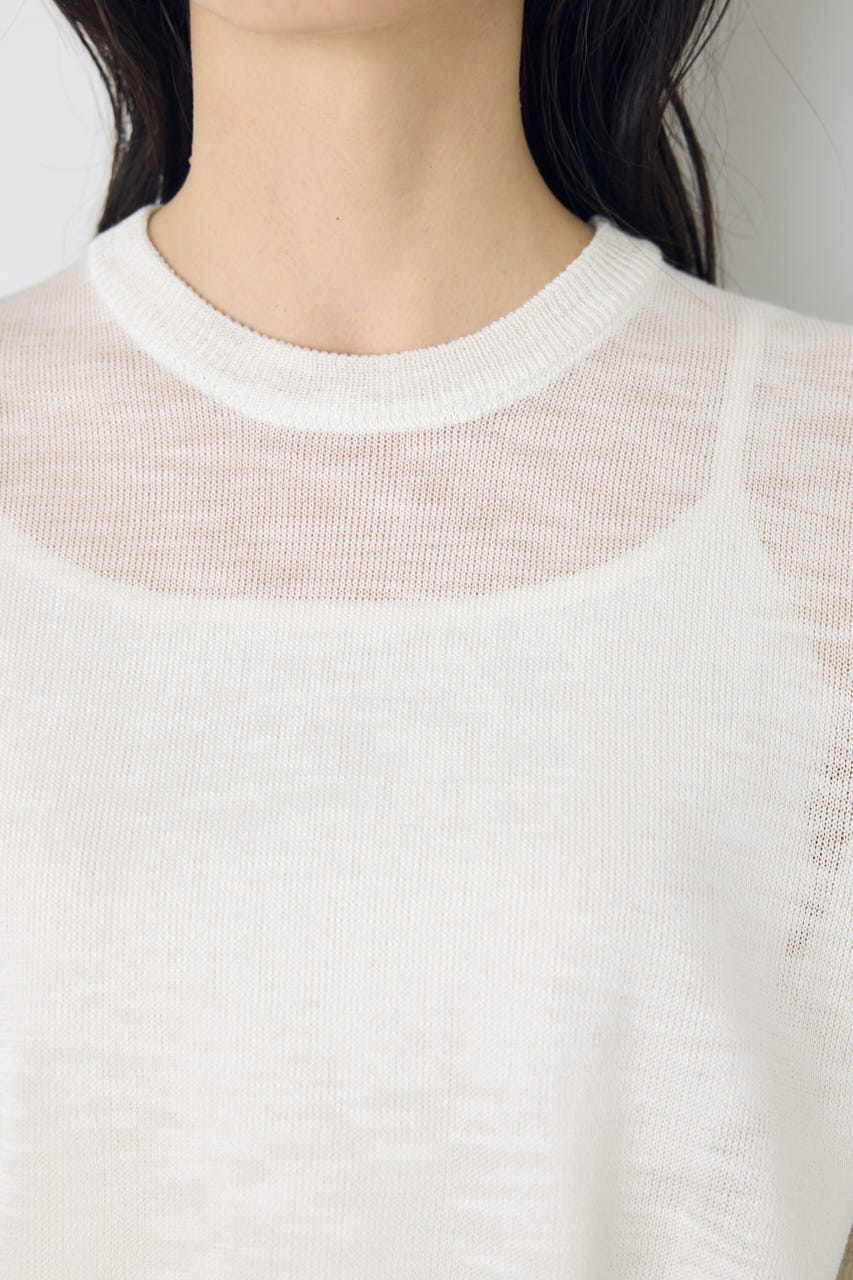 シアークルーネックニットトップス WHT M
