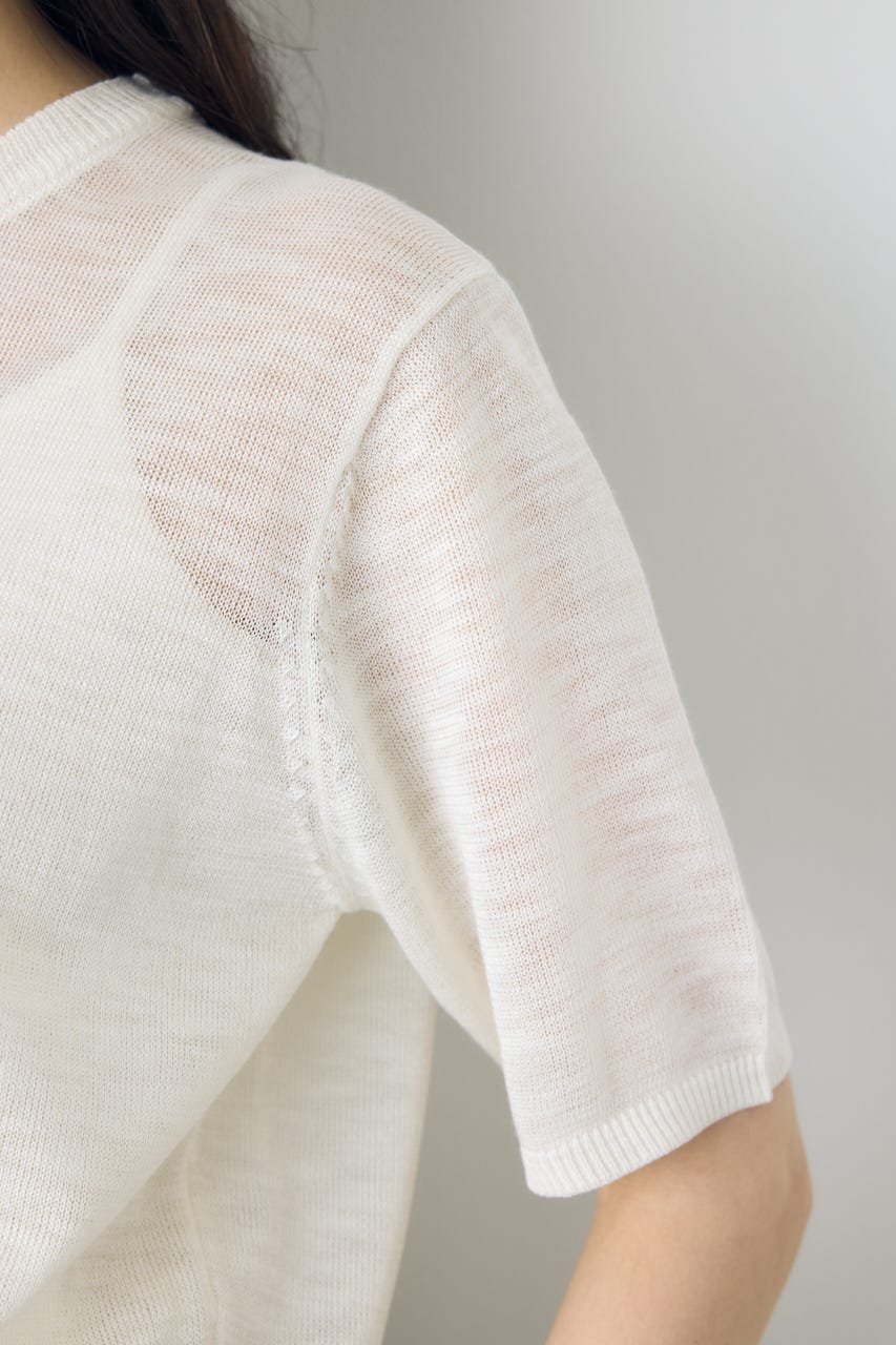 シアークルーネックニットトップス WHT M