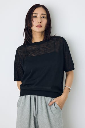 シアークルーネックニットトップス