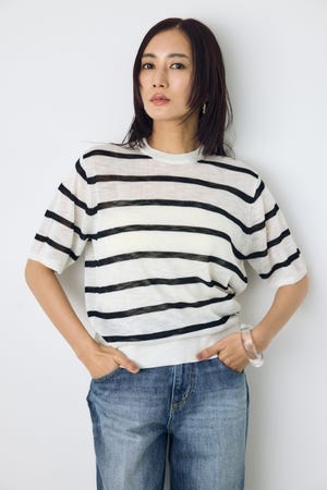 シアークルーネックニットトップス