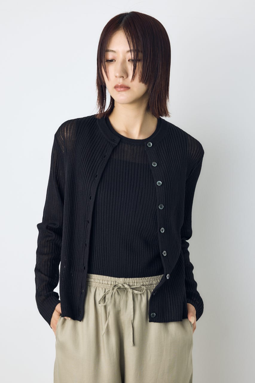 シアーリブ長袖ニットカーディガン BLK S