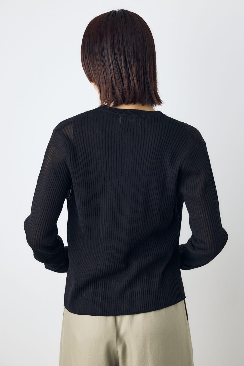 シアーリブ長袖ニットカーディガン BLK S
