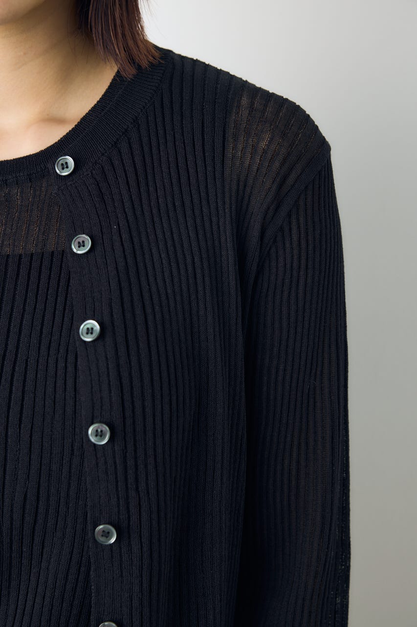 シアーリブ長袖ニットカーディガン BLK S