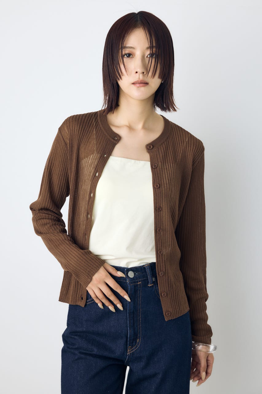 シアーリブ長袖ニットカーディガン BRN M