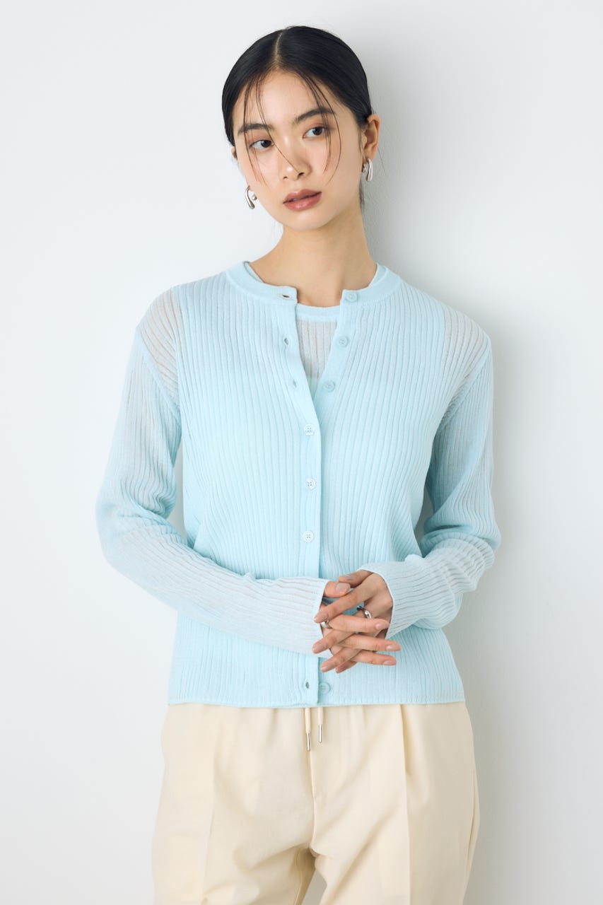 シアーリブ長袖ニットカーディガン L/BLU M