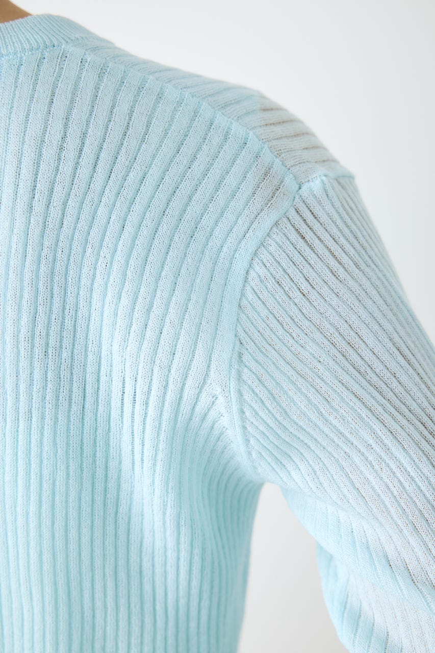 シアーリブ長袖ニットカーディガン L/BLU M