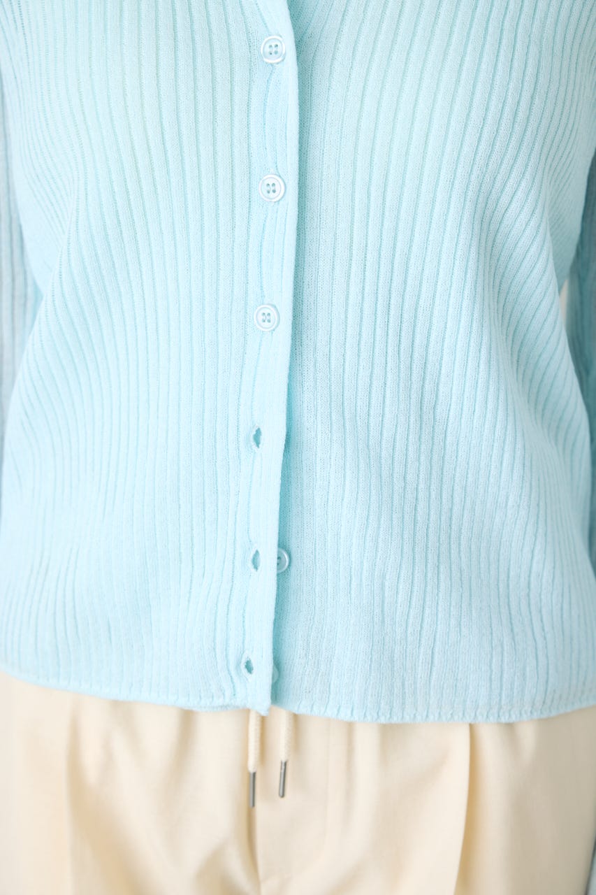シアーリブ長袖ニットカーディガン L/BLU M