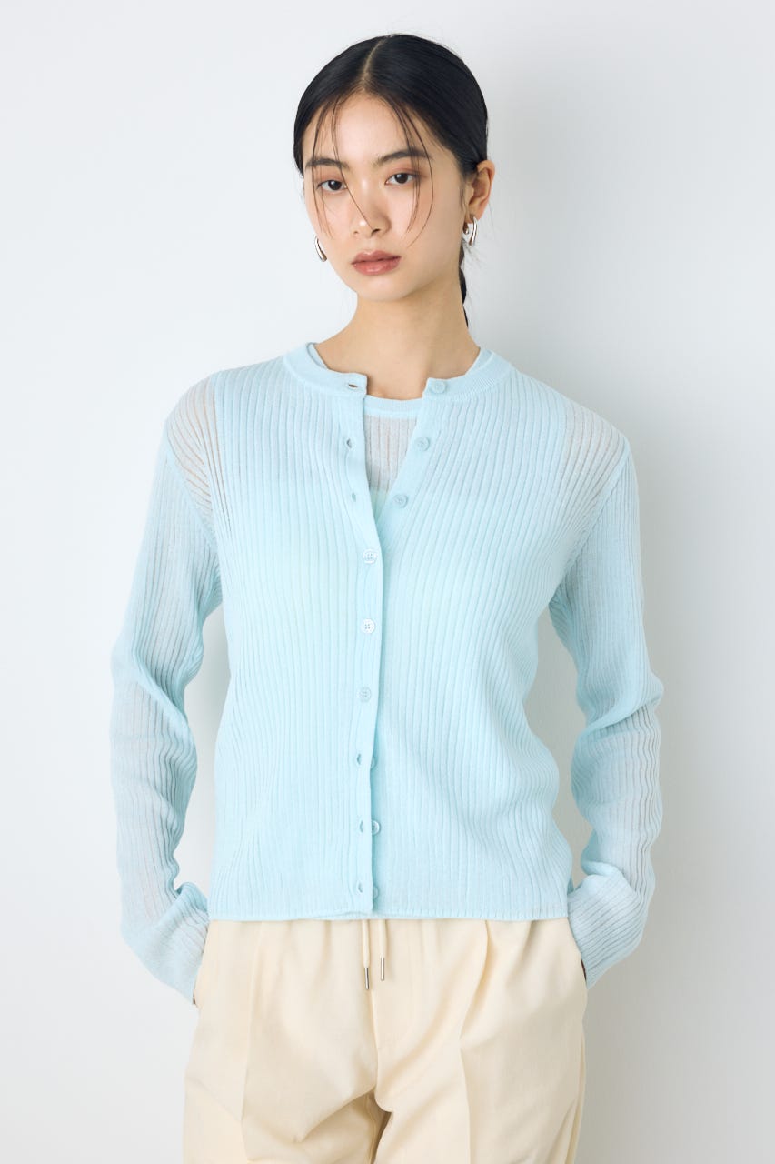 シアーリブ長袖ニットカーディガン L/BLU M