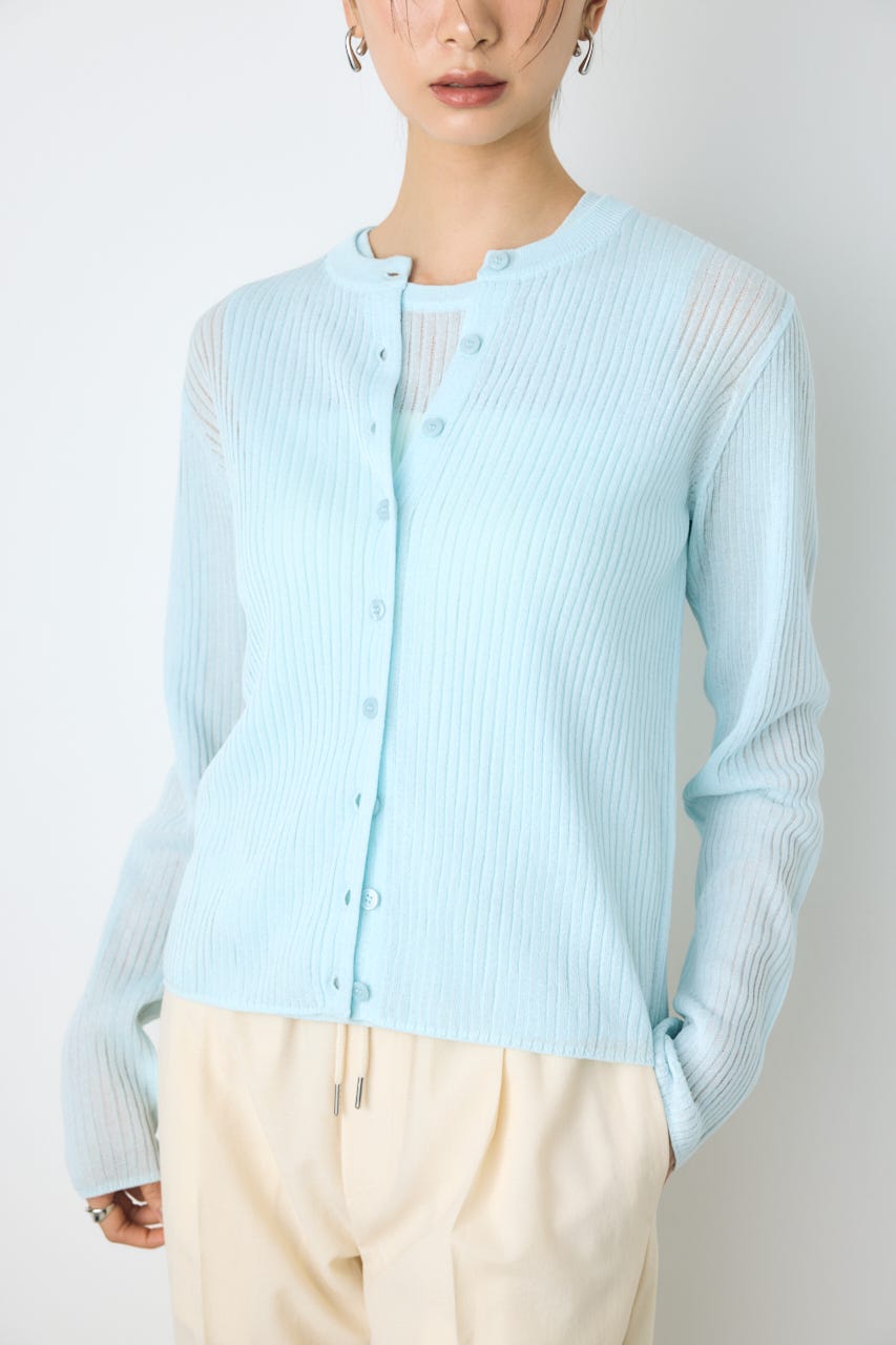 シアーリブ長袖ニットカーディガン L/BLU M
