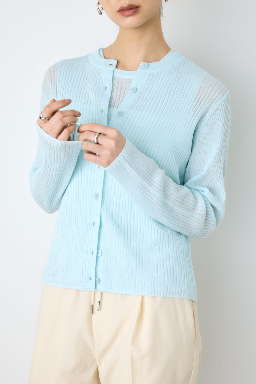シアーリブ長袖ニットカーディガン L/BLU M