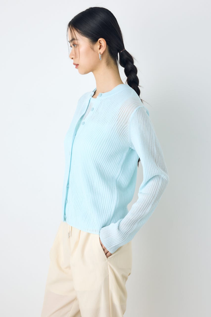 シアーリブ長袖ニットカーディガン L/BLU M