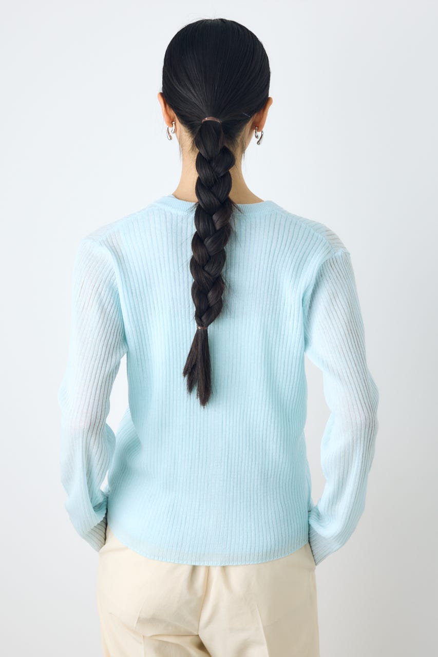 シアーリブ長袖ニットカーディガン L/BLU M