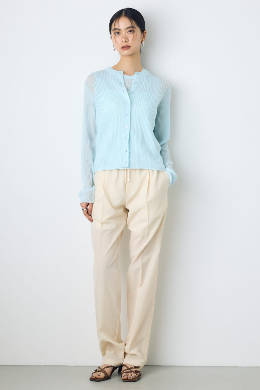 シアーリブ長袖ニットカーディガン L/BLU M