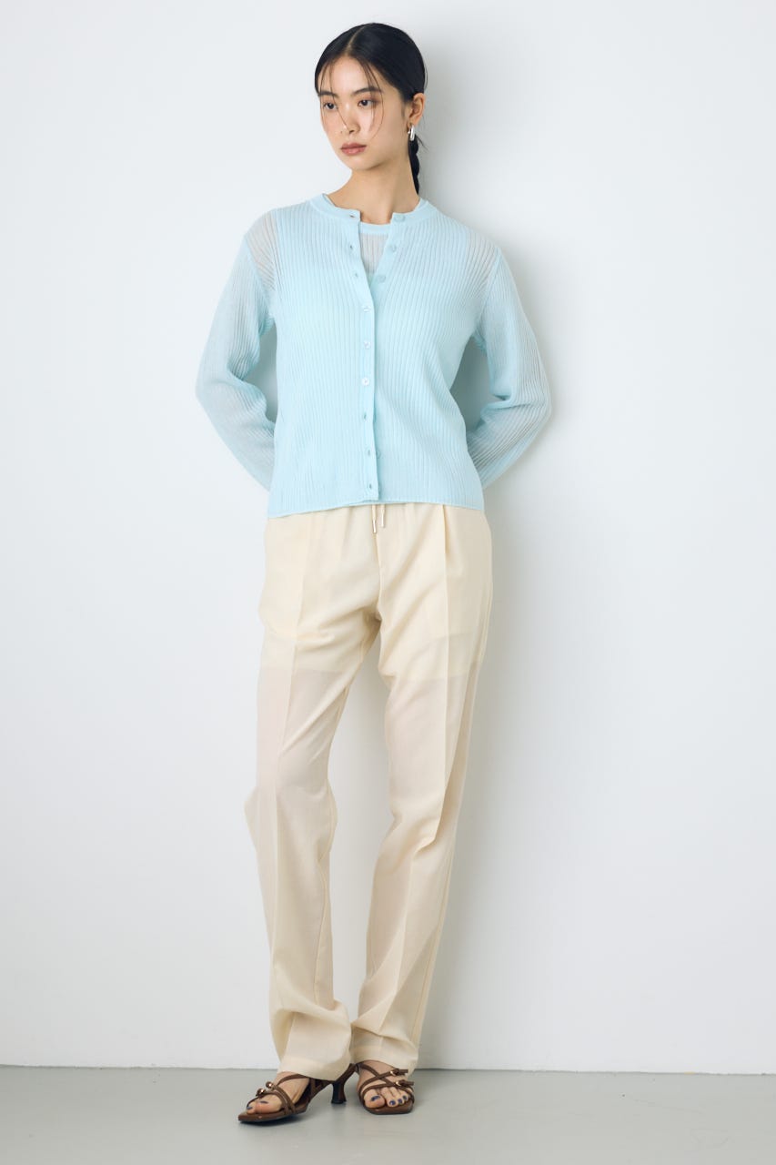 シアーリブ長袖ニットカーディガン L/BLU M
