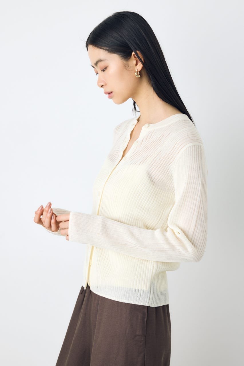 シアーリブ長袖ニットカーディガン O/WHT M