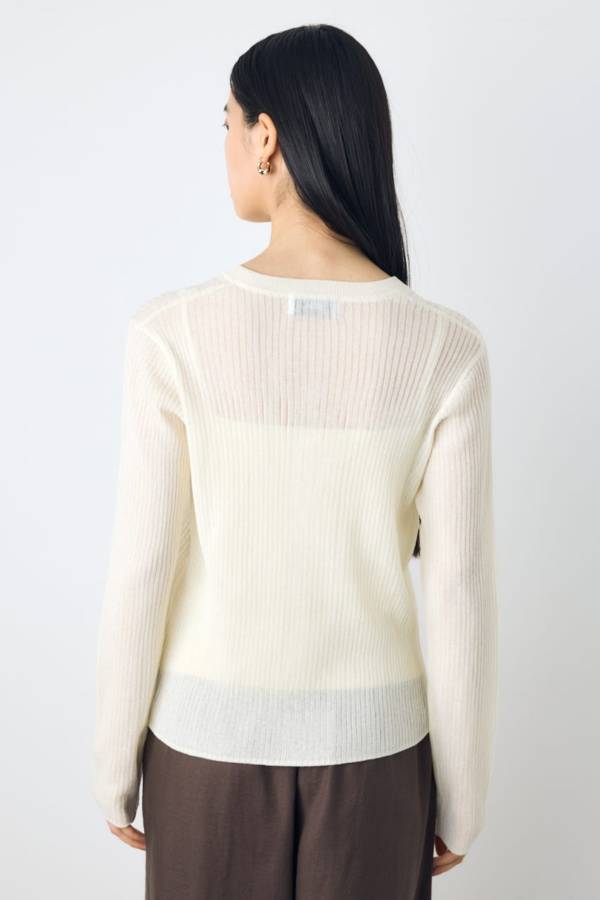 シアーリブ長袖ニットカーディガン O/WHT M