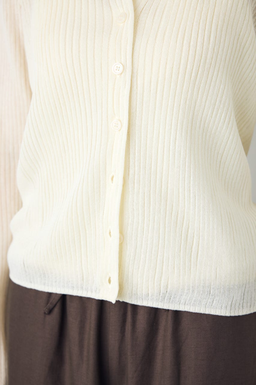 シアーリブ長袖ニットカーディガン O/WHT M