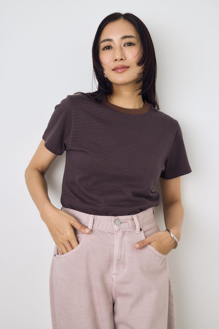 ミニボーダーTシャツ 柄BRN M